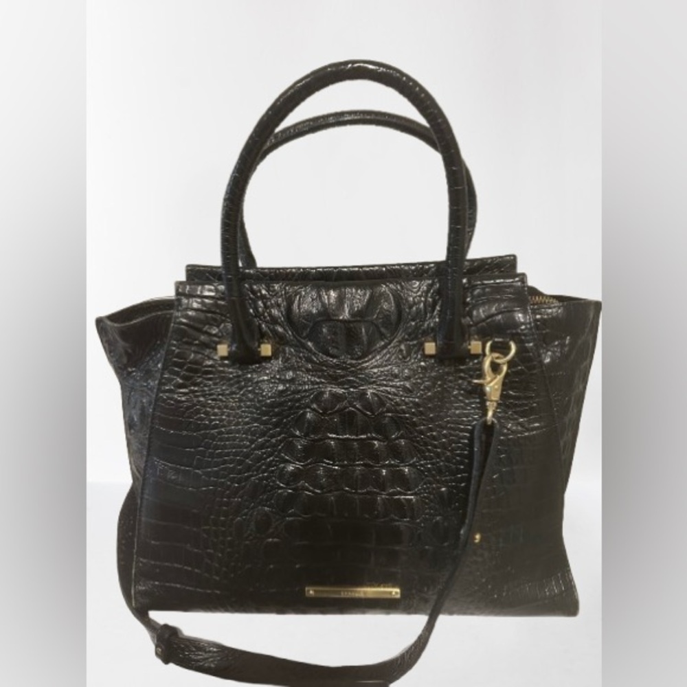 Brahmin Priscilla Satchel Black Crocodile-Embossed Melbourne Handbag
